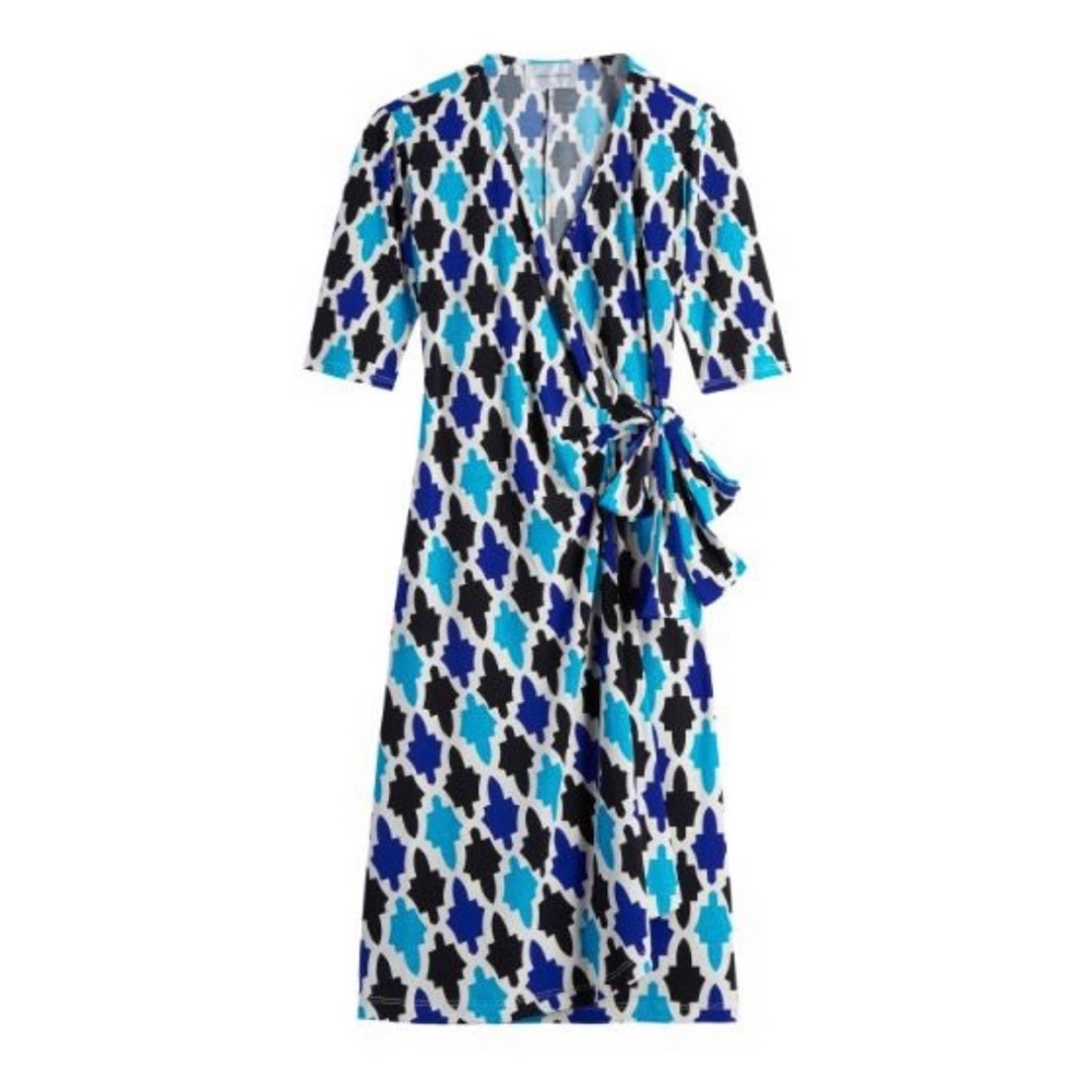 Donna Morgan Jersey Multi Color Wrap Stretch 3/4 Sleeve Dress Sz 4